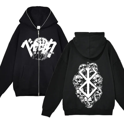 European and American fashion zippered sweatshirt Full Zip Up Hoodies Anime women's hoodie unisex hip-hop street outfit Guts Gra