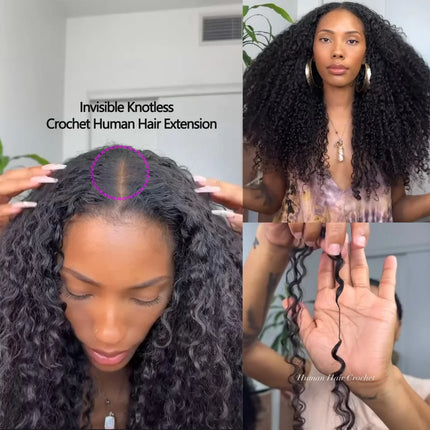 30 Inch Feather Kinky Curly Crochet Human Hair For Black Women Miracle Knots Crochet Bundles 120G 300G Pre-Separated Extensions