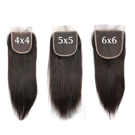 4x4 5x5 6x6 Lace Closure Human Hair Hand Tied Straight Transparent Lace Closure Brazilian Human Hair Length 12 inch to 24 inch