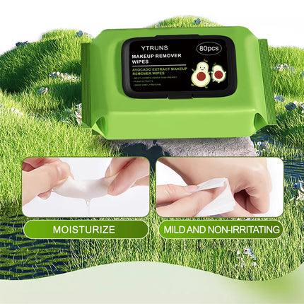 80 PCS Avocado Scented Makeup Removing Wipes - Deep Cleansing, Travel-Friendly, Single-Use