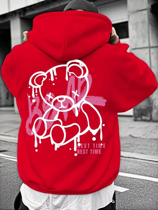 2026 hit product - Hooded plush bear patterned top - Fall fashionable urban outdoor style cool clothing