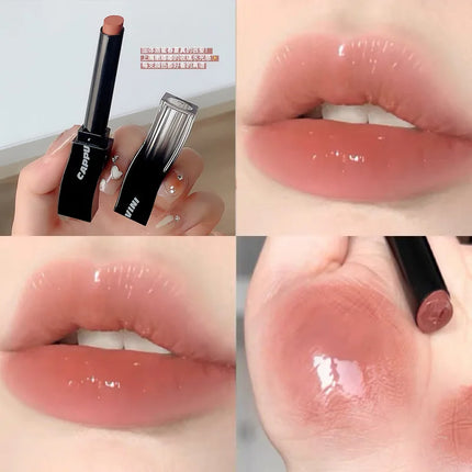 Cappuvini Red Lip Tint Black White Tube Lipstick Light Watery Lip Glaze Soft Mist Lip Gloss Moisture Lipstick 1pcs Mirror Watery