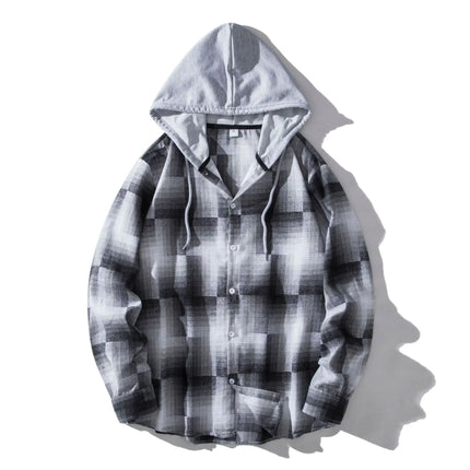 Autumn Hot Sale Of The Season Men's Plaid Hooded Casual Shirt Independent Station Cross-Border Checkered Hoodie Style Floral Patchwork