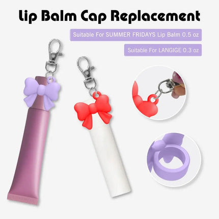 Silicone Lip Balm Holder Bowknot with Keyring Lipgloss Sleeve Portable Colorful Keychain Lip Gloss Cap for Summer Fridays