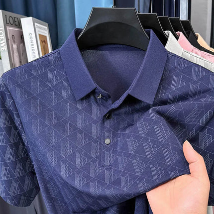 Men's Luxury Summer Short-Sleeved Polo Shirt Best Seller Jacquard Lapel Cool T-Shirt Ventilated Light Thin Leisure Men's Clothing Top