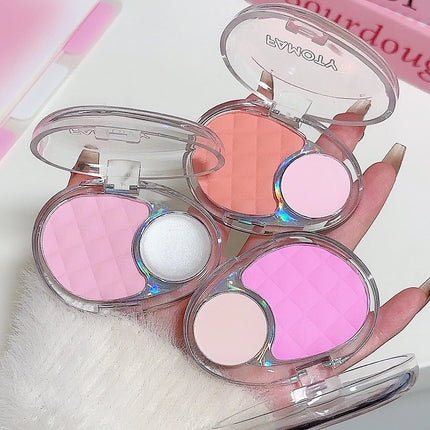 Whitening Shine Duo Blush Palette Velvet Mist Blusher Highlighter Palette Matte & Pearlescent Glitter Cheek Contour Shadow