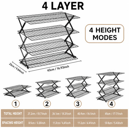 Foldable 2/3/4 Tier Cooling Rack For Baking Space Saving Stackable Wire Grid Cookie Cake Stand Easy Storage Baking Tools
