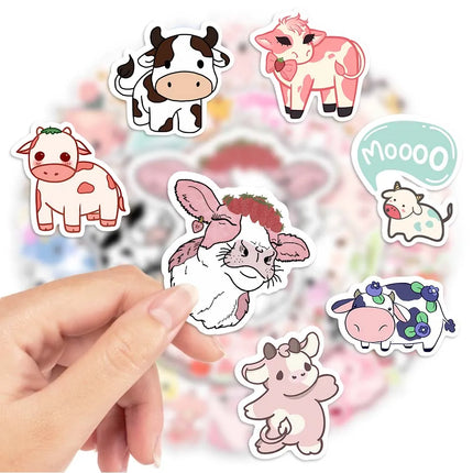 Cute Cartoon Pink Cow Stickers Animal DIY Kids Toys Gift Decorative Decal for Scrapbook Laptop Phone Luggage Bottle Waterproof