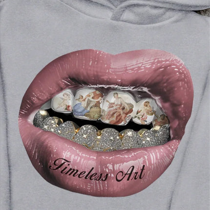 Men's hoodie, casual pink lip print hoodie retro comfortable sweatshirt casual high-quality hoodie