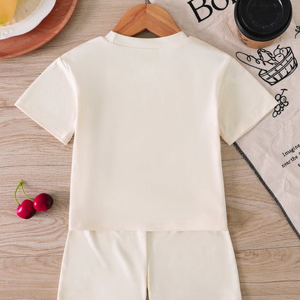 Two-Piece Set for Baby Girls: Summer Fashion Patterned Round-Neck Short-Sleeve Top + Personalized Printed Pattern Pants. Outing and Daily Wear Set. Cute, Soft, and Comfortable Clothing for Baby Girls