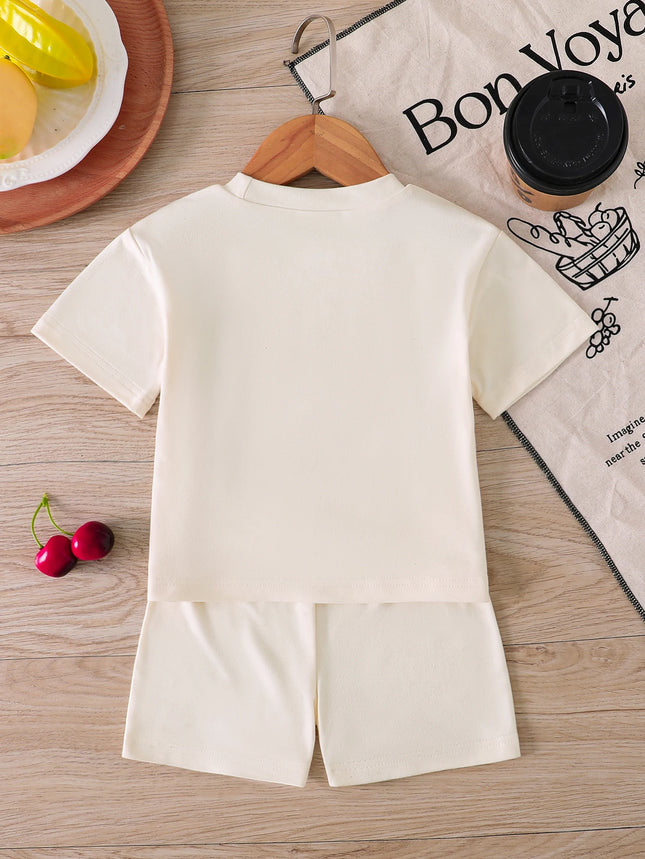 Two-Piece Set for Baby Girls: Summer Fashion Patterned Round-Neck Short-Sleeve Top + Personalized Printed Pattern Pants. Outing and Daily Wear Set. Cute, Soft, and Comfortable Clothing for Baby Girls