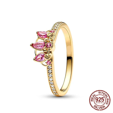 925 Sterling Silver Sun And Moon Crown Love Princess Zircon Oxide Enamel Heart Love Rings Fashion Jewelry For Women Gifts New in