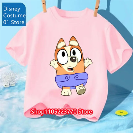 Autumn Winter Bluey Short Sleeve T-Shirt Kids Printed Top Soft Cartoon Tee Comfortable for Boys Girls