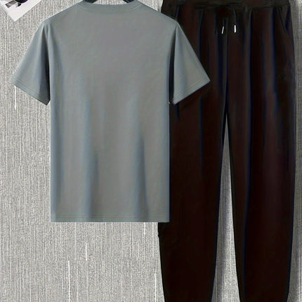 Summer men's urban new letter printed breathable micro elastic round neck T-shirt and pants set outdoor casual wear