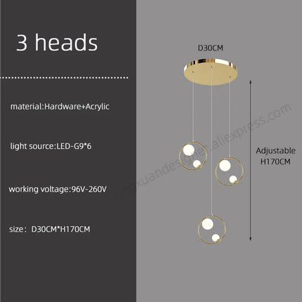 Chandelier for Staircase Hanging Lamp Modern Pendant Luster Lighting for Living room Led Ceiling Lamps Ring Stairs Loft Lighting