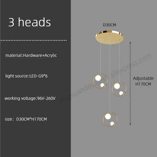 Chandelier for Staircase Hanging Lamp Modern Pendant Luster Lighting for Living room Led Ceiling Lamps Ring Stairs Loft Lighting