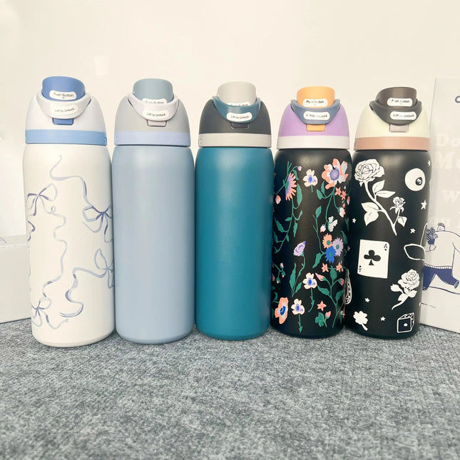 O---Wa 32oz Stainless Steel Thermos Cup 304 Stainless Steel Thermos Cup Car Water Cup Sports Water Cup Straw Cup Water Cup