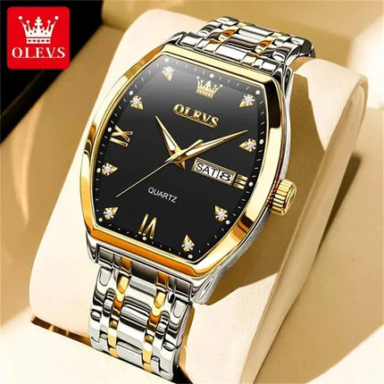 OLEVS 5528 Men's Watches Luxury Tonneau Original Top Brand Quartz Watch for Men Waterproof Luminous Week Date Male Wristwatch