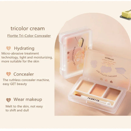 FLORTTE 3 Colors Cute Animal Series Concealer Palette Cove Concealer Cream Brighten Lasting Moisturizing Beauty