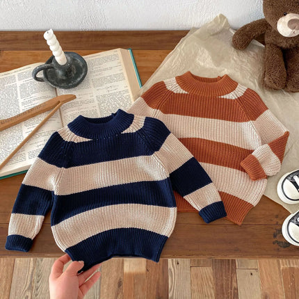 Cute Striped Newborn Baby Sweater Winter Children Teenage Kids SweateO-neck Warm Pullovers for Boys Wool Knitwear Casual Girls A