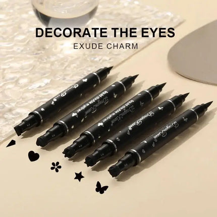 Dragon Ranee 5PCS Waterproof Eyeliner Stamp Pen Set Black Liquid Star Quick Dry Double Headed Eye Liner Makeup Cosmetics
