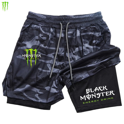 Monster Energy 2-in-1 Double Layer Men's Sport Shorts Comfortable Transpirable Gym Workout Pants Sports Active Leisure Clothing