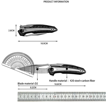 hot sale folding knife pocket outdoor camping hitting BBQ home hand tools D2 Blade material 420 steelcarbon fiber material