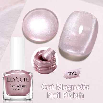 LILYCUTE 7ml Silver Glass Cat Magnetic Nail Polish Pink Colorful Shining Effect Nail Art Varnish No Need Lamp Air Dry