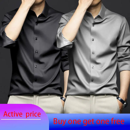 6XL Mens dress black shirts long-sleeved Office Wear Oversize wrinkle-proof non-ironed solid color business casual ice silk