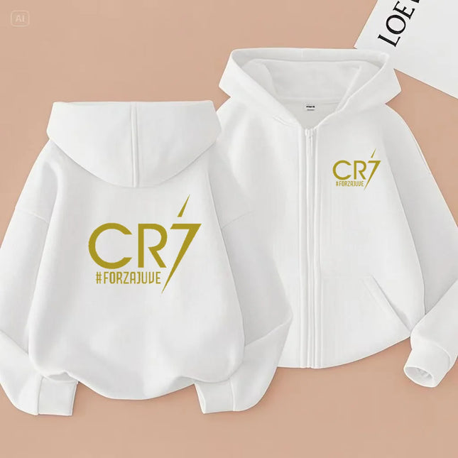 Children Hoodie Letter CR7 Zipper Style Coat Sweatshirt Boys Girls 3-12Yrs Long sleeves Loose Top Casual Sports Clothes Unisex