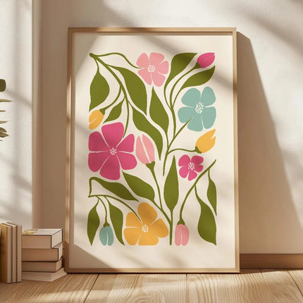 1pc Retro Beige Floral Line Printing,Simple Canvas Painting,Frameless Modern Plant Wall Decor for Living Room,Housewarming Gifts