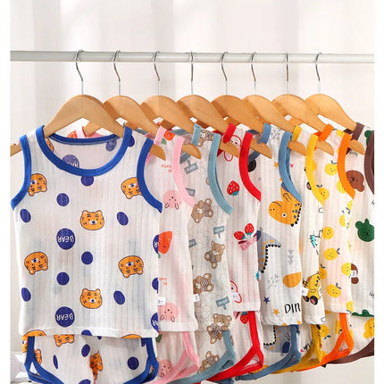 2025 New Kids Sleeveless Set Summer Cotton Girls' Shorts Pajamas Korean Style Boys' Tank Top Outfit Children Clothing Set