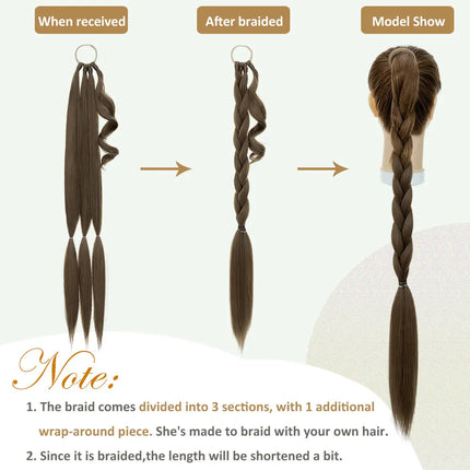 Snoilite Synthetic Long Twist Braid Ponytail Extensions With Rubber Band 34" Boxing Braided Hair Extensions For Women Daily Use