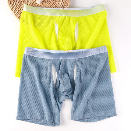 Men's Boxers Underwear Honeycomb Ice Silk Soft Panties Sports Breathable Extended Underpants Boxer Open U Convex Pouch Lingerie