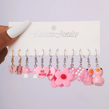 Green Butterfly Heart Dangle Earring Set for Girls Acrylic Gold Color Pearl Set Ear Rings 2023 New Fashion Jewelry Gifts