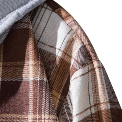 Autumn Hot Sale Of The Season Men's Plaid Hooded Casual Shirt Independent Station Cross-Border Checkered Hoodie Style Floral Patchwork