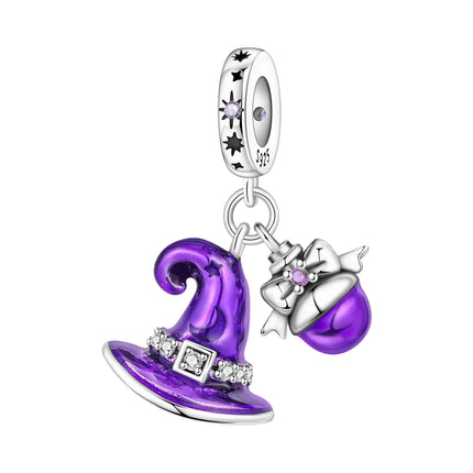 Purple Series 925 Sterling Silver Lily of the Valley Rose Mermaid Witch Hat Charm Fit DIY Bracelet Necklace Charming Gifts