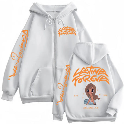 2025 Karol G Tropicoqueta Latina Foreva Graphic Zipper Hoodie Fashion Hip Hop Zip Up Sweatshirt Men Women Clothing Y2k Pullovers