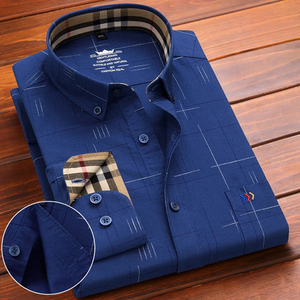 New in Shirt 100%Cotton Oxford Long-Sleeve Shirts for Men Slim Fit Formal Plain Shirt High Quality Plaid Soft Office Clothes