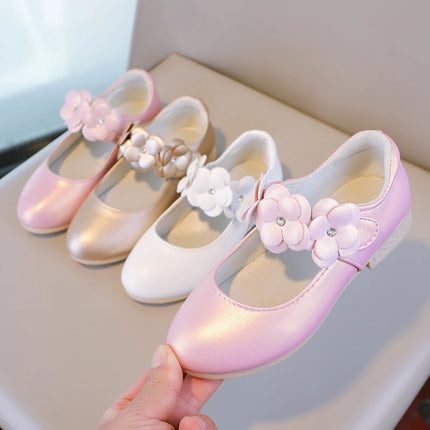 Autumn Girl's Mary Janes Appliques Low Heel Beautiful Kids Princess Shoe Three Colors Pointed Toe Breathable Children Shoe 26-36