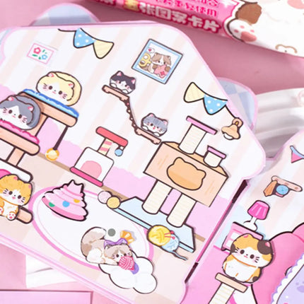 Training Game Montessori Magnetic Quiet book Paper Cartoon Cat Sticker Book Hand Ledger 3D DIY Kids Busy Book Toy Birthday Gift