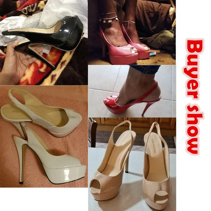 Women Pumps Stilettos 14CM Platform Stripper High Heels Sexy Open Toe Sandals Gladiator Party Dress Wedding Shoes Large Size 44