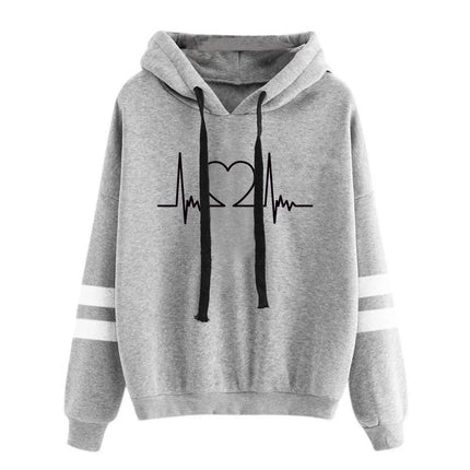 Fashion Heartbeat Printed Women Hoodies Lightweight Large Size Loose Pullover Female Solid Color Drawstring Hooded Sweatshirts
