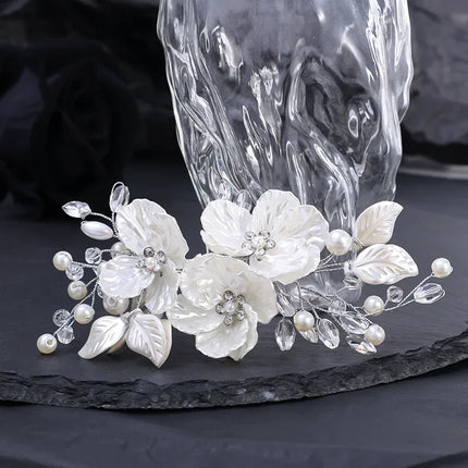 Crystal Pearl Flower Hairpin Wedding Guest Headdresses White Shell Flower Hair Clip Barette Hair Woman Wedding Hair Accessories