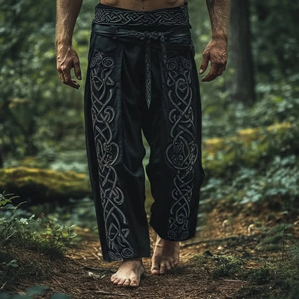 Men's Retro Viking Celtic Knot and Snake 3D Printed Casual Drawstring Straight-Leg Summer Beach Pants