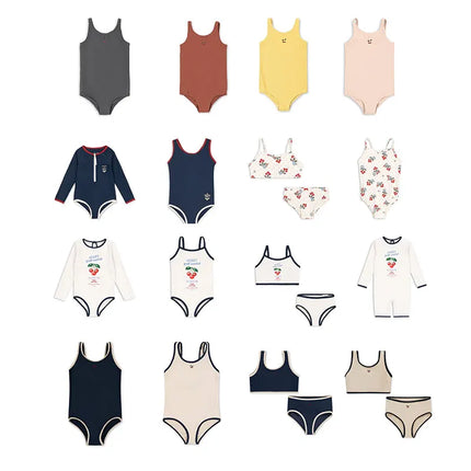 Kids Girls Swimwear Sets 2026 New Summer Cute Print Baby Boys One Piece Swimming Suits Children Holiday Bikini Clothes