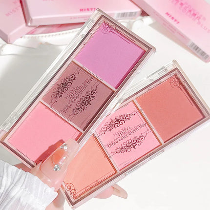 3-Color Blush Palette - Matte Finish, Red, Light Pink & Orange Shades, Powder Formula for Natural Look