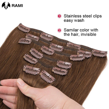 7Pcs Clip In Human Hair Extensions Natural Straight Hair Extensions 100% Human Hair Hairpieces For Women12-26Inch Remy Hair Weft