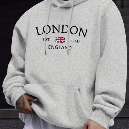 Stylish London England Flag Print Hoodie - Fashion Hoodies for Men with Long Sleeve Comfortable Regular Fit