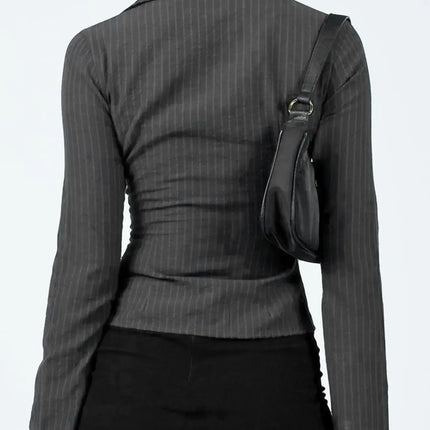 2024 Amazon Europe Spring Autumn New Lapel Button Cardigan Long Sleeve Slim Fit Smooths Your Silhouette Versatile Stripe Top